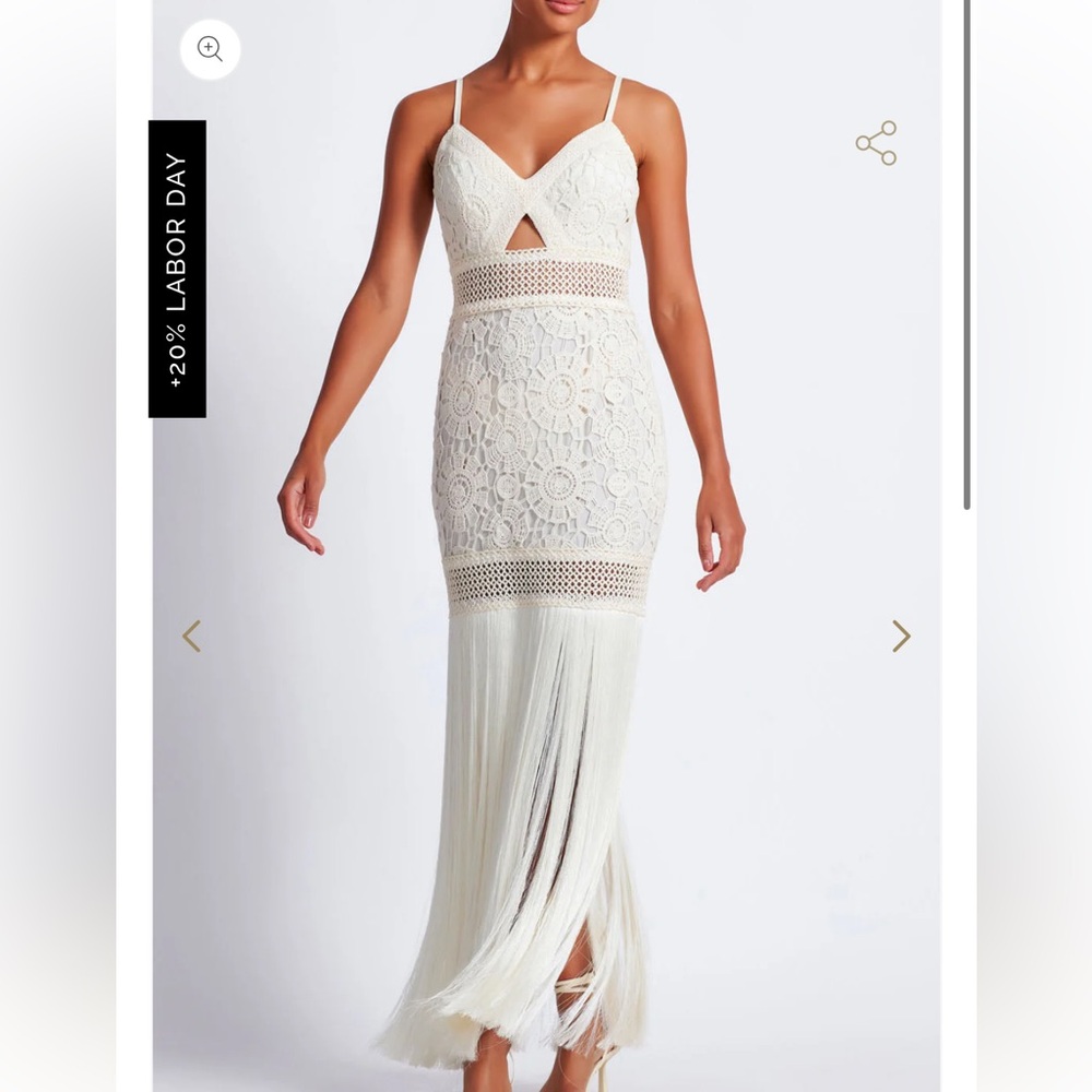 PatBO Crochet Fringe Cream Maxi Dress NWT